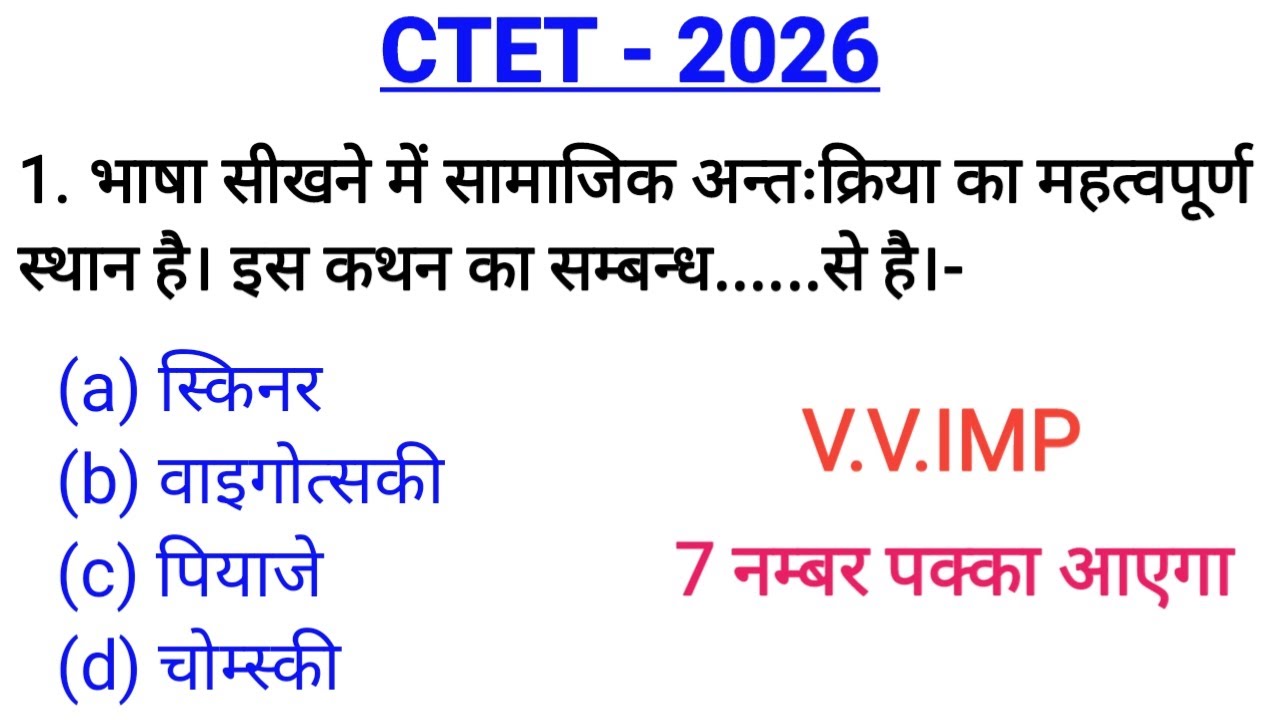 CTET 2026 Important Questions Hindi