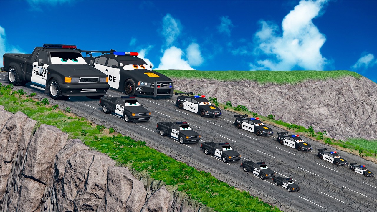 Big & Small Lightning McQueen Police vs Pickup Lightning Mcqueen vs DOWN OF DEATH | BeamNG.drive