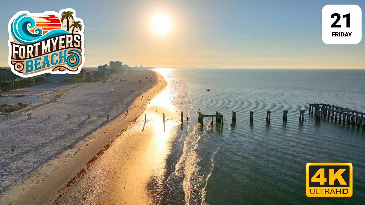 Fort Myers Beach Today Live Cam Aerial Drone Footage 4K HD 11/21/25