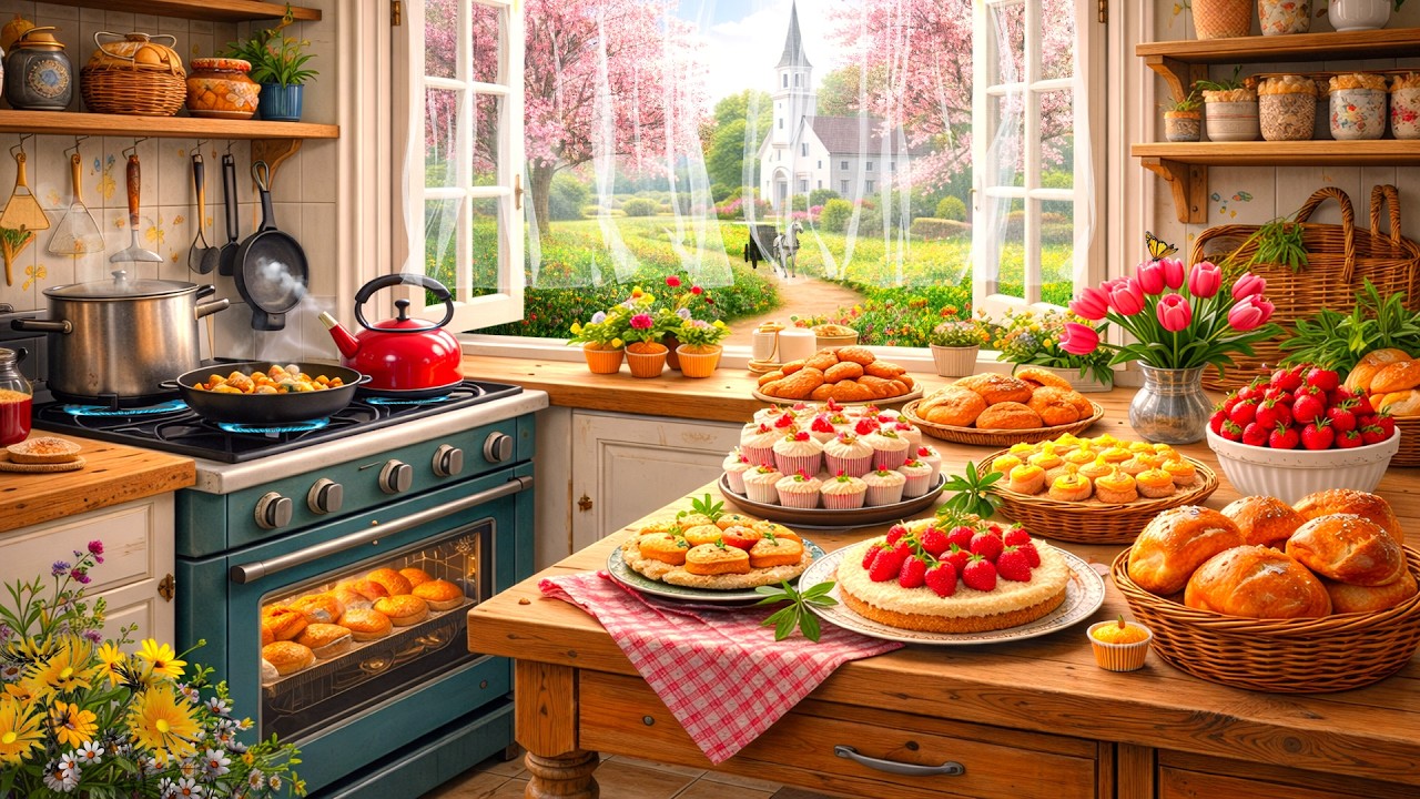Spring Baking Day in a Cozy Kitchen 🌼 Calm Nature & Cooking Ambience
