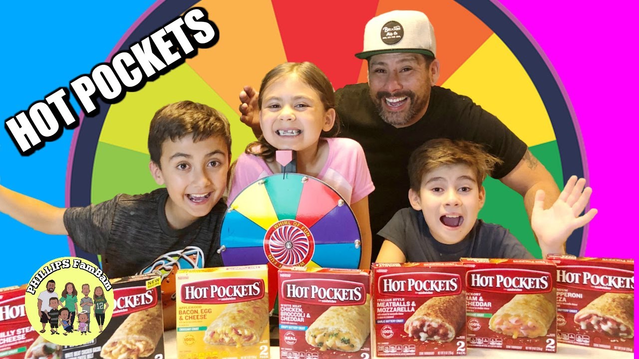 MYSTERY WHEEL of HOT POCKETS CHALLENGE | KIDS REACT TRY PIZZA POCKETS FOR THE FIRST TIME