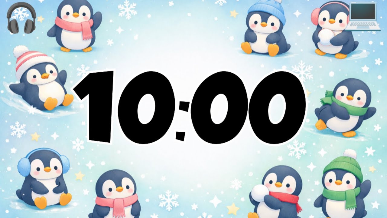 10 Menit Timer ⏰ | Cute Winter Penguins 🐧❄️ | Cozy Focus Time