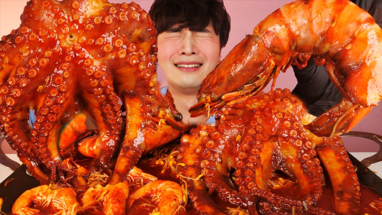 RUS SUB)Сплошная Гигант Осьминог Креветки Еда Mukbang🐙Spicy Octopus Shrimp Korean ASMR 후니 Hoony