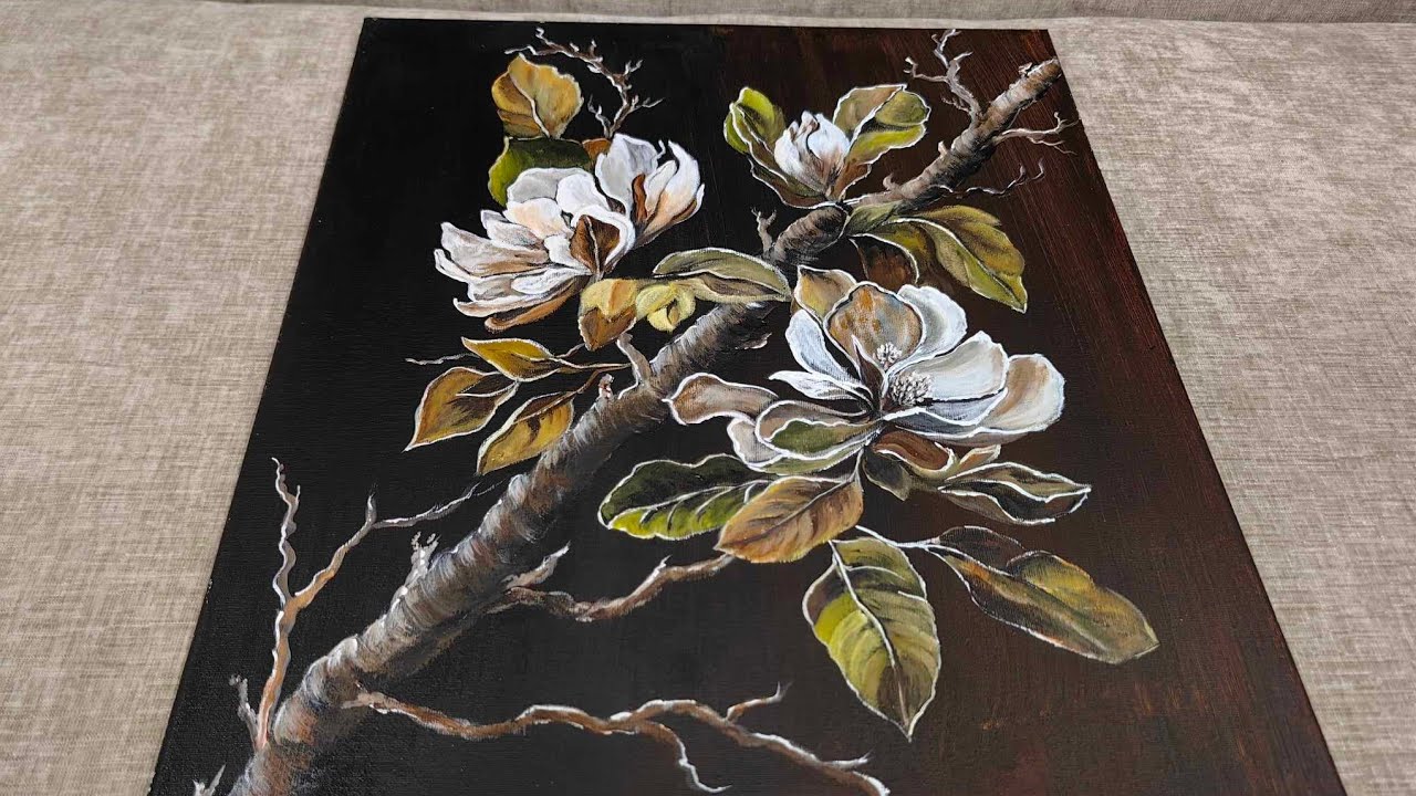 Beautiful White Magnolia Painting ||Step-by-Step Flower Acrylic Painting