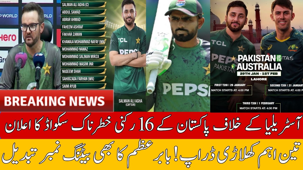 Big Surprise 🔴 Pak Final 16 Members Squad for T20 Series 2026 vs Aus | Babar Azam Batting Change
