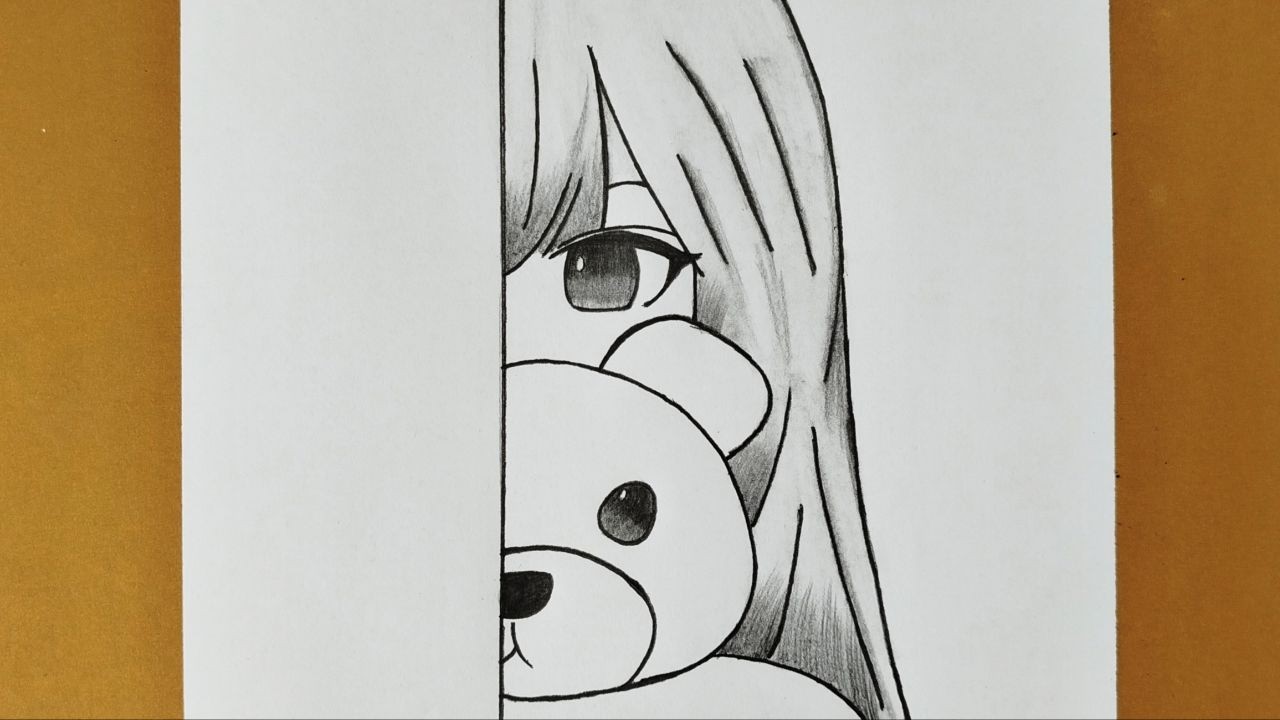 Cute Anime Girl Drawing with Teddy Bear | Step by Step Anime Drawing For Beginners | Anime Girl Art