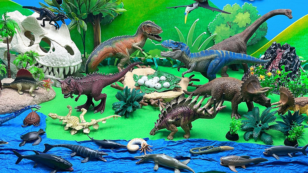 Dinosaur World Diorama - Building Jurassic World With TRex Triceratops Stegosaurus Mosasaurus
