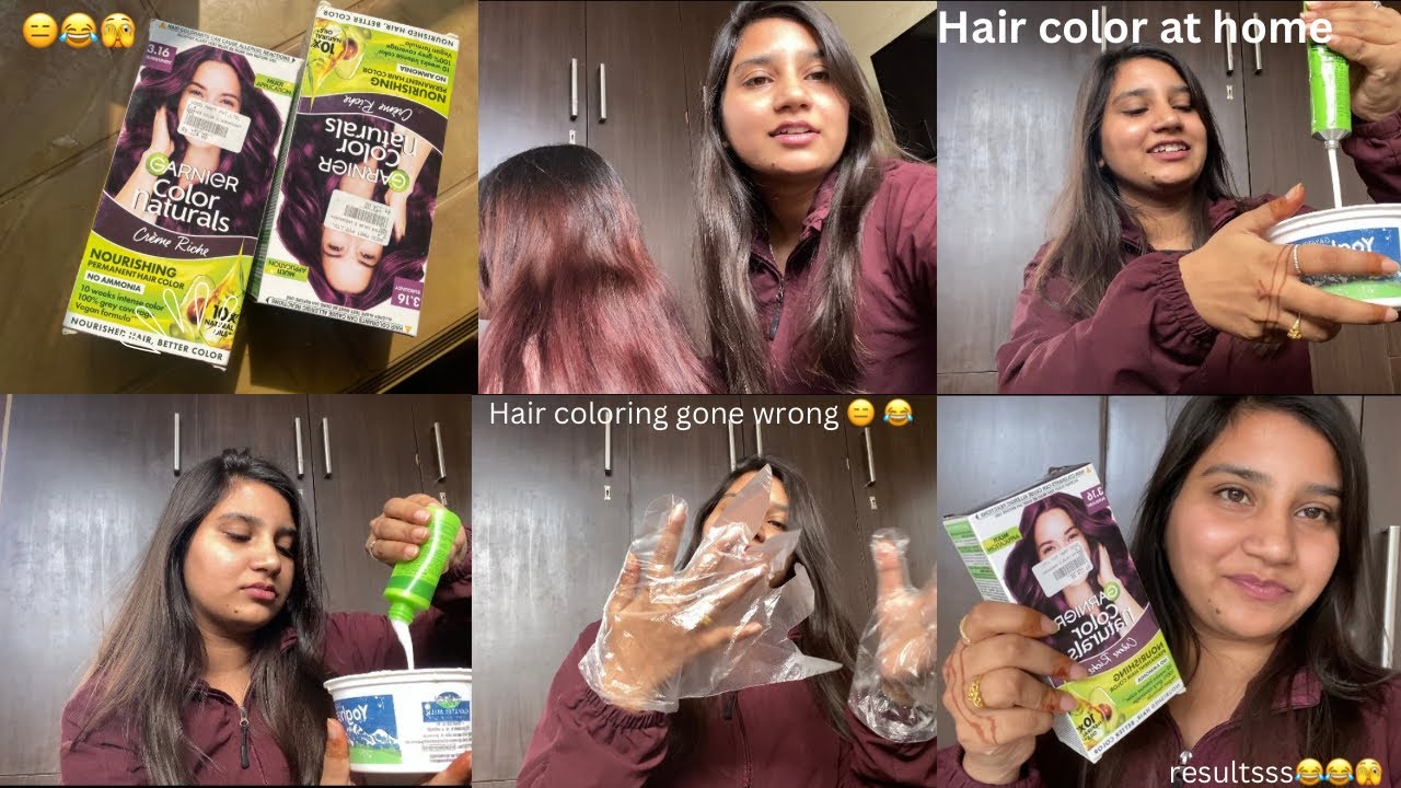 How to color your hair at home || Garnier burgundy hair color at home 👻💀🥲||  Watch Till end 😂||SP-09