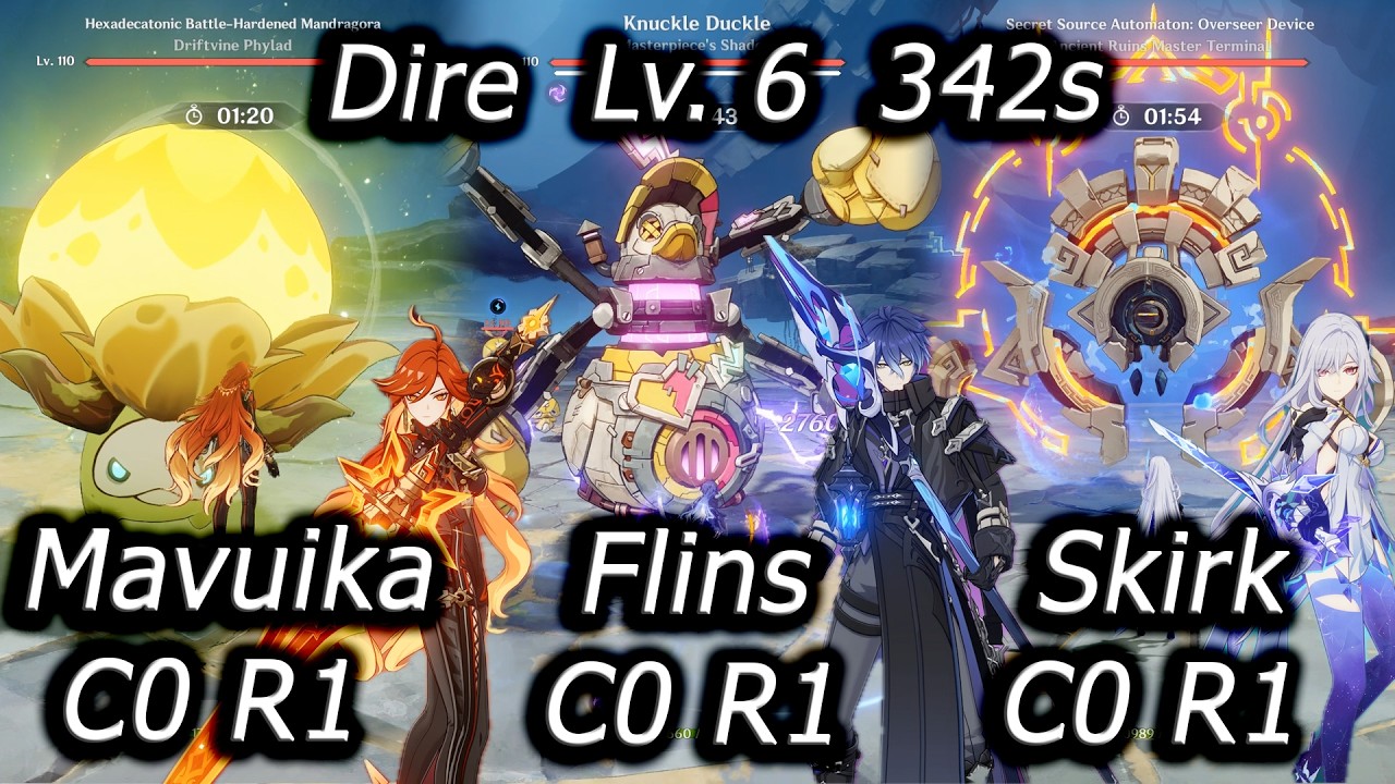 C0 R1 Dire 342s Mavuika Flins Skirk No Escoffier Lv.6 Luna 5 6.4 Stygian Onslaught Genshin Impact