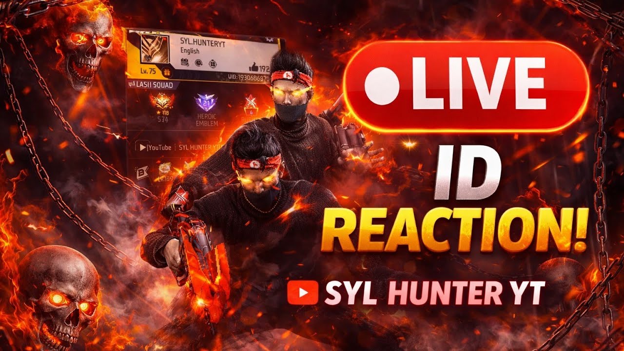 SYL HUNTER YT is live! আইডির রিএকশন 😲🫵 কাস্টম রিএকশন লাইভের CS rank খেলার লাইভ