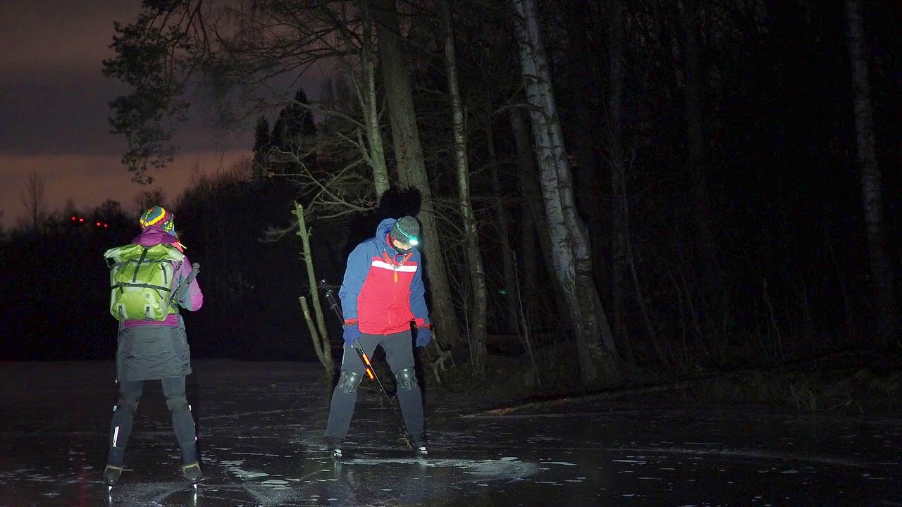 4k Big Osinovskoye Lake Nordic skating night skating  2024 12 12~13 Большое Осиновское нордически
