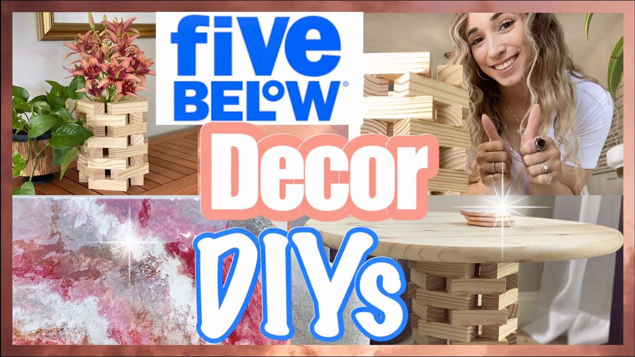 5 BELOW DIY DECOR // DIY WOOD TABLE, VASE, LANTERN, WALL ART ACRYLIC POUR PAINTING