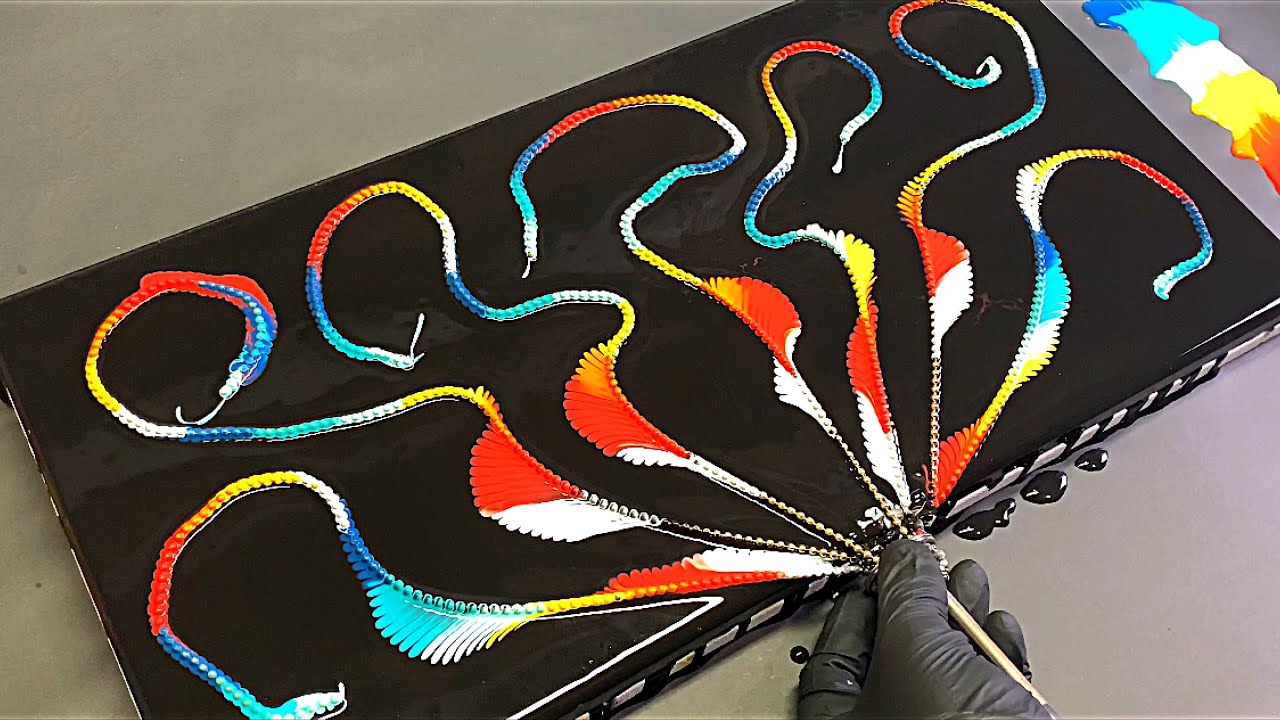 Fluid Art! String Pulling SATISFYING CHAIN PULL!! Acrylic Pouring ~ Wigglz Art Ultimate Beginners!!