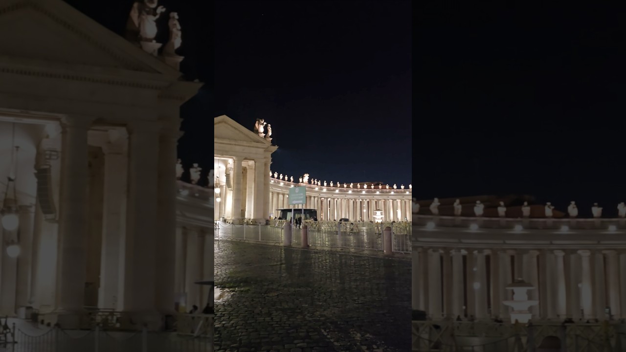 Night in St. Peter’s Square ✨ Vatican City becomes calm, glowing, and almost surreal after dark.