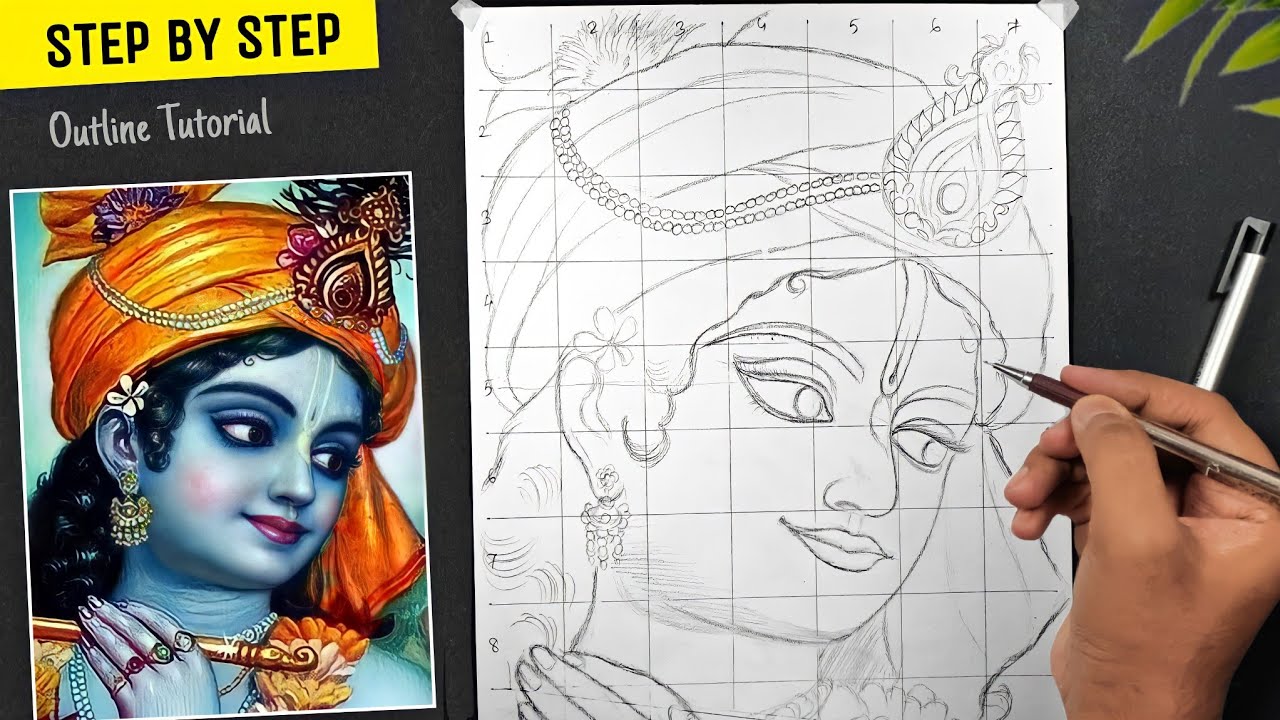 How to draw Krishna , Krishna drawing,  Step by step for beginners,  Sanju Arts