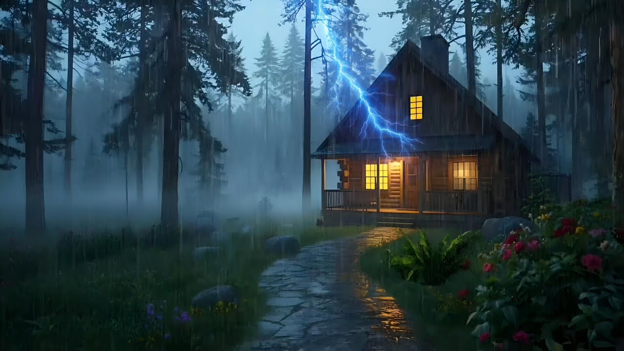 Night Rain at a Wooden Cabin in the Forest | Calm ASMR for Sleep
