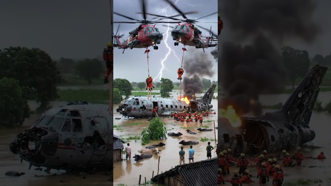 Helicopter Rescue Mission After Plane Crash in Flooded Village ✈️🚁