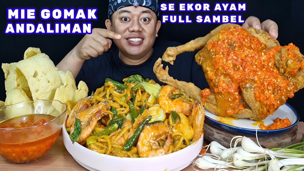 NIKMAT BERKAH ⁉️ MAKAN MIE GOMAK UDANG CABE RAWIT IJO + 1 EKOR AYAM CRISPY PEDAS 
