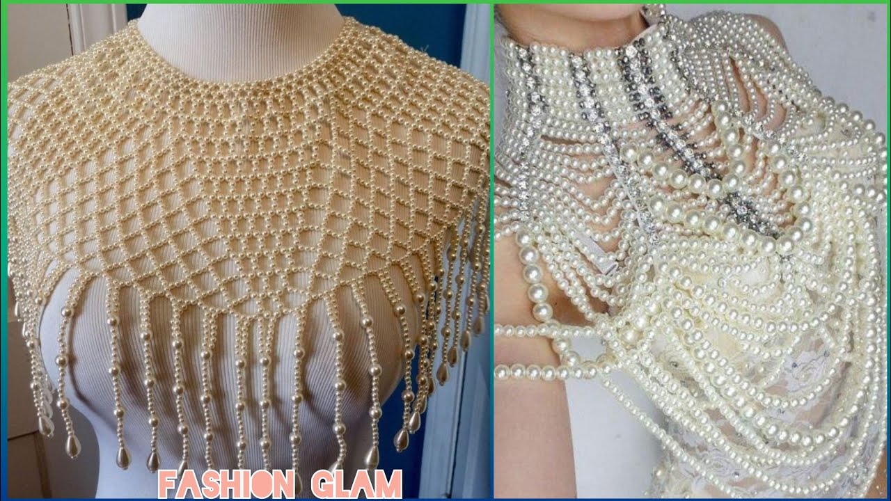 Faux Pearl's Beaded Collar's/Bridal Pearl Shoulder Necklace/pearl's Shawl Top/Pearl's Body Chain