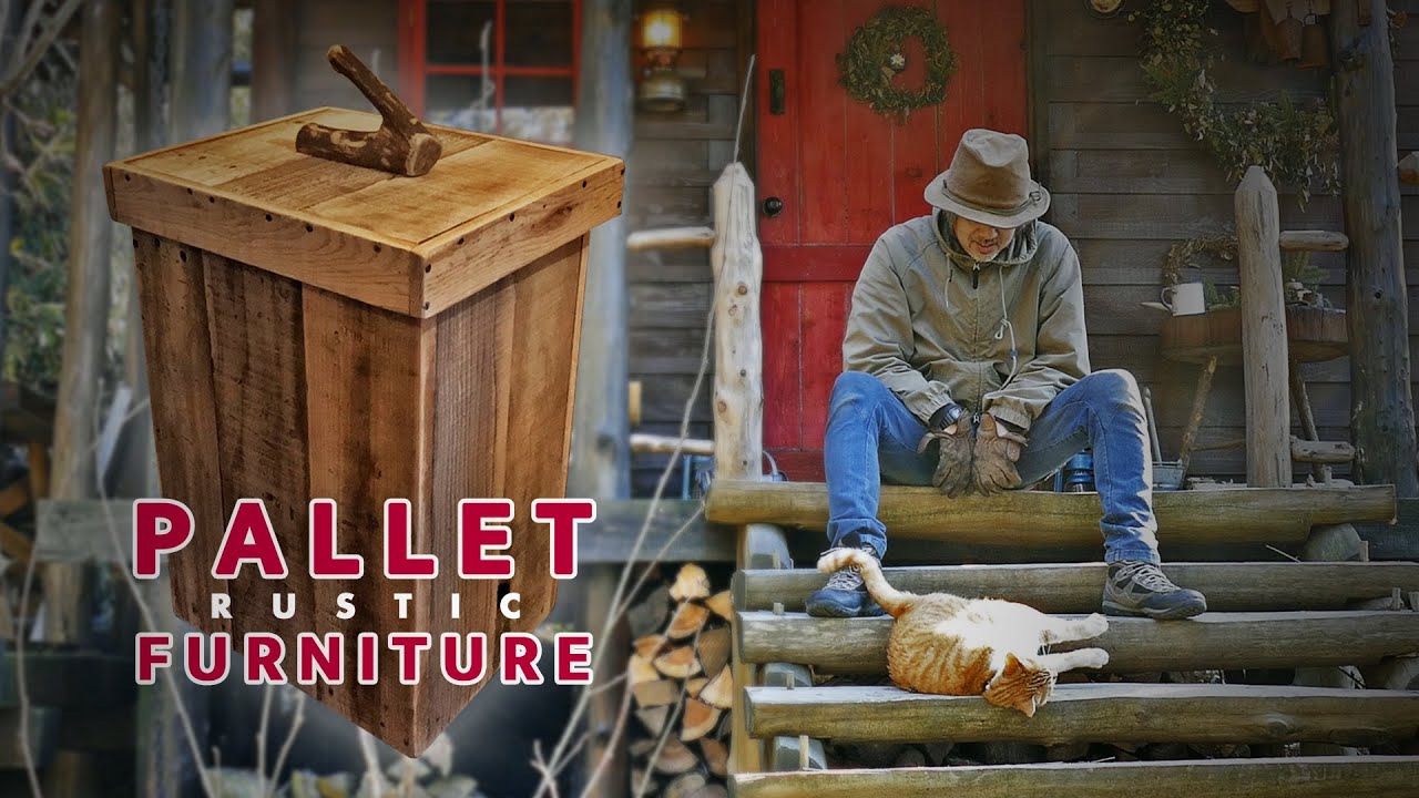 Siphon brewed coffee and a pallet wood garbage can