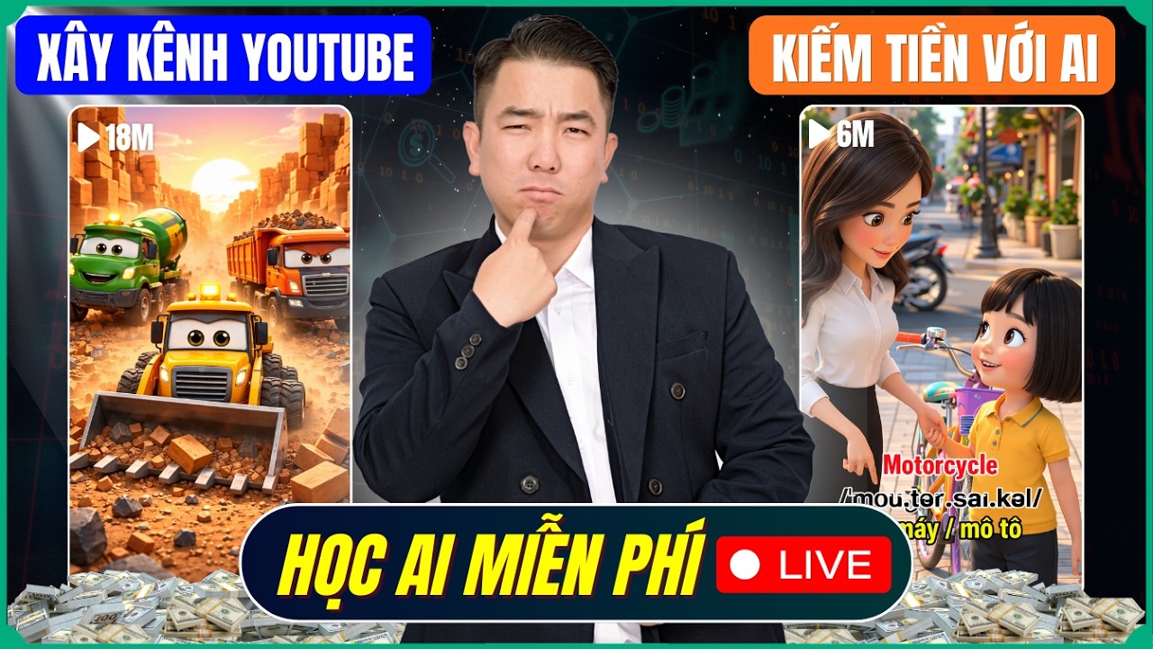 Livestream Chia Sẻ Học AI Miễn Ph&iacute; X&acirc;y K&ecirc;nh YouTube Kiếm Tiền AI Trong 2026!