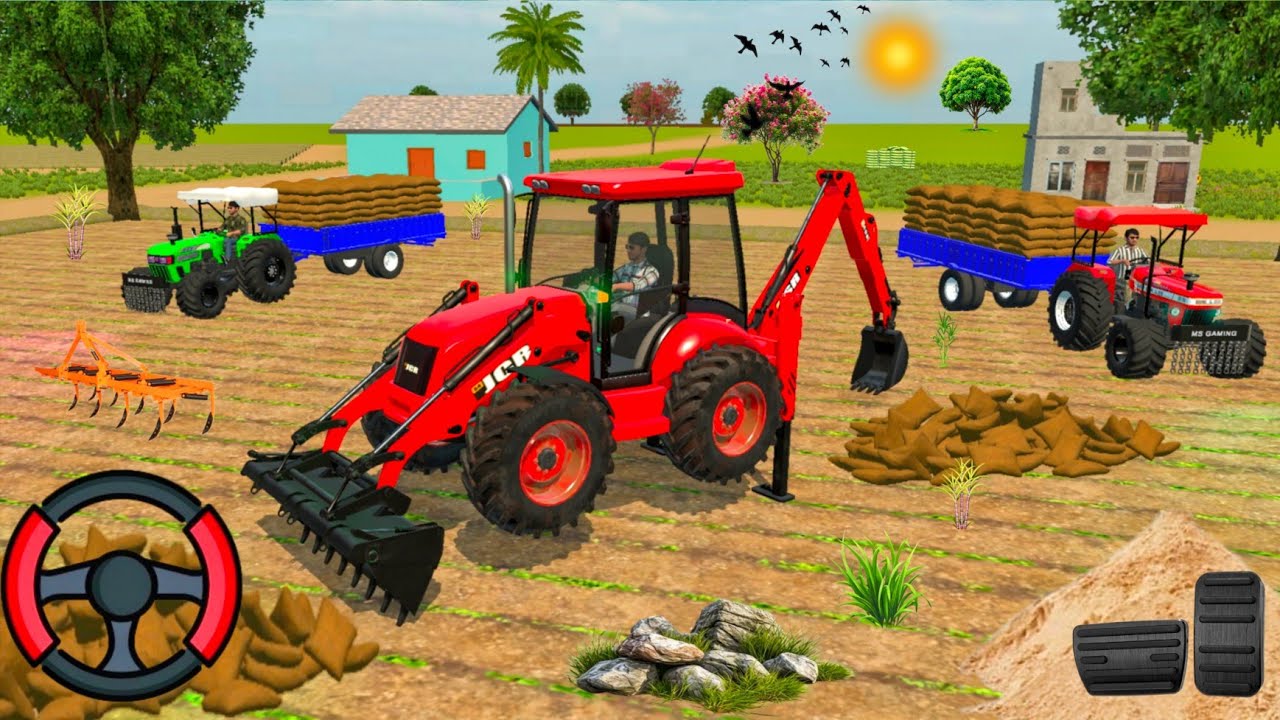 JCB , EICHER , SONALIKA , TRACTOR TROLLEY UPLOADING BORI 🏗️🌾 FROM GAMING VIDEO 3D 