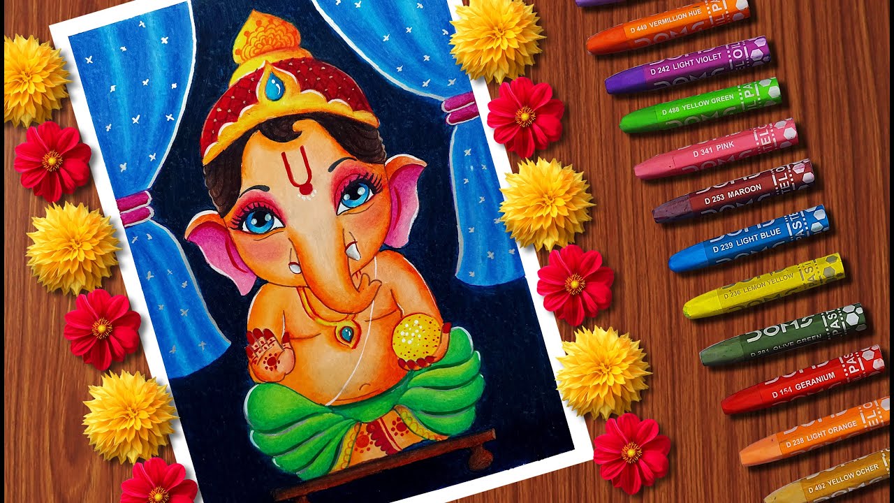 Bala Ganesha Drawing/Easy Way To Draw Ganesha/Ganesha Drawing/Oil Pastel Drawing/Ganapathi Drawing