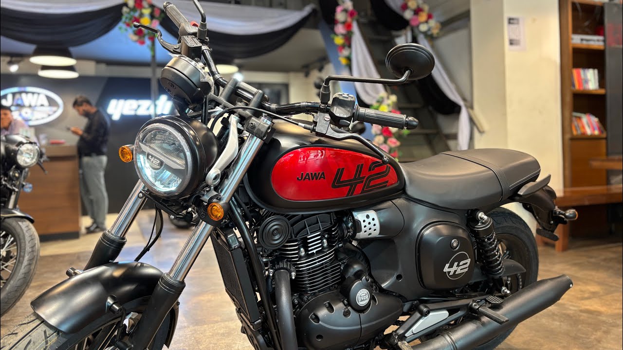 New 2024 Jawa 42 FJ Matte Black With Red Clade Full Review 🔥| Autotechinfo