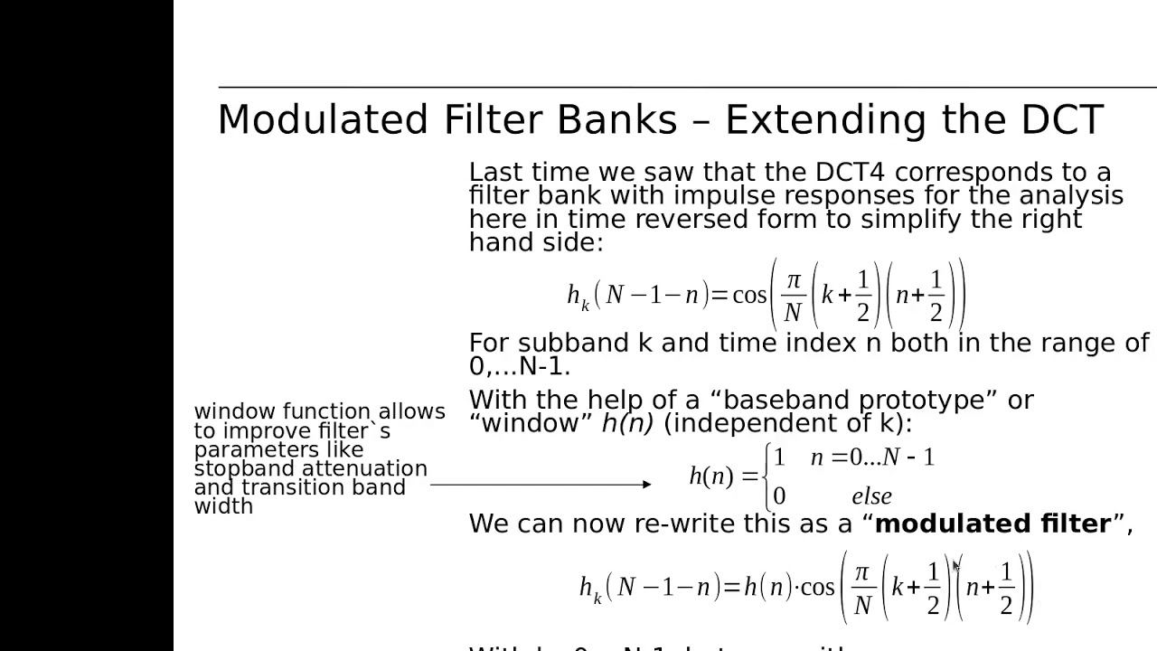 Lecture Audio Coding, part 3a, Filter Banks 2a