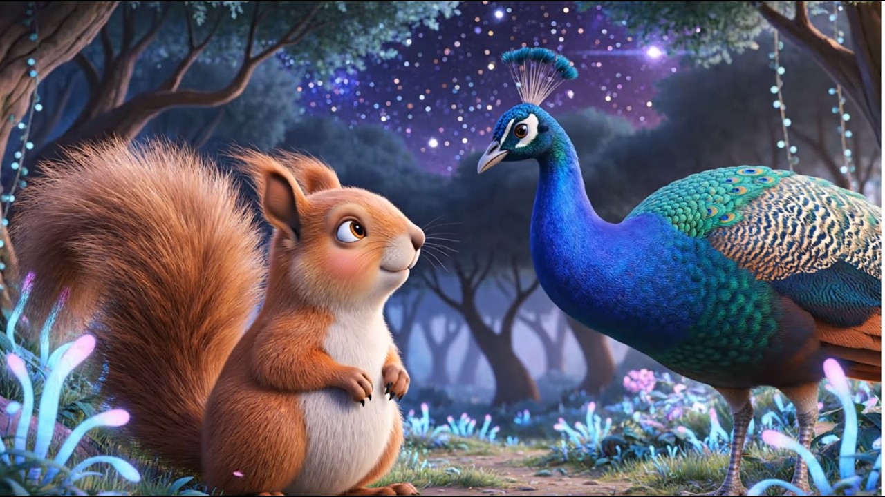 Little Squirrel in the Peacock Kingdom 🦚✨ | Magical Forest Light Show Adventure for Kids