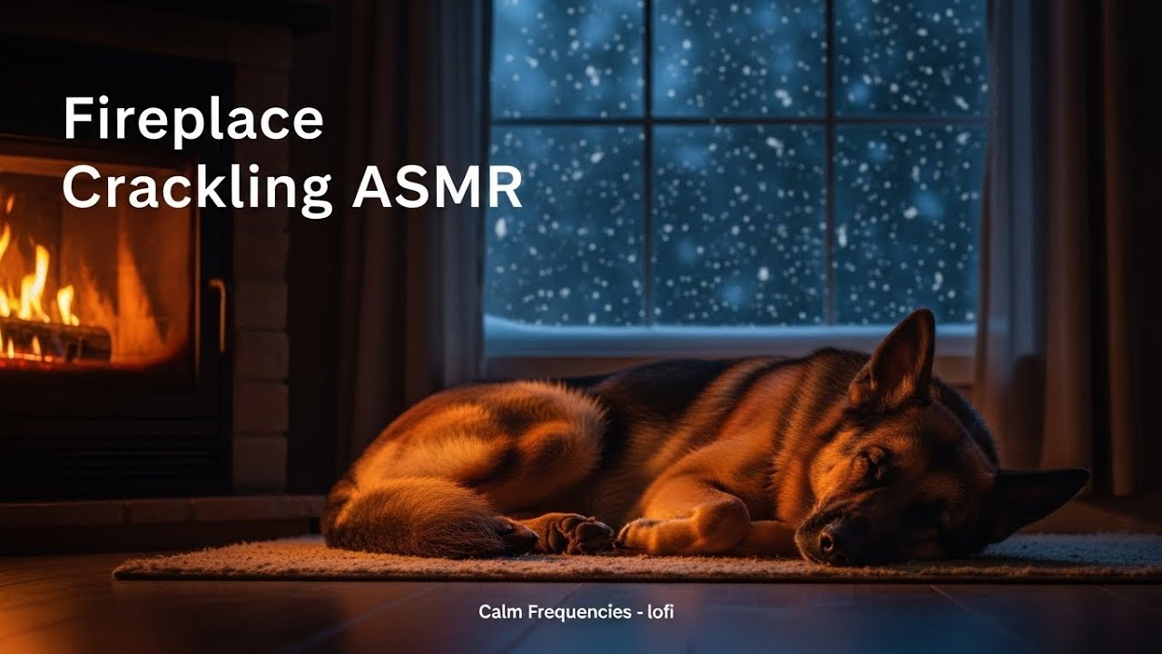 Cozy Fireplace Crackling 🔥 | Sleeping German Shepherd 🐕 | Winter Night Ambience ❄️