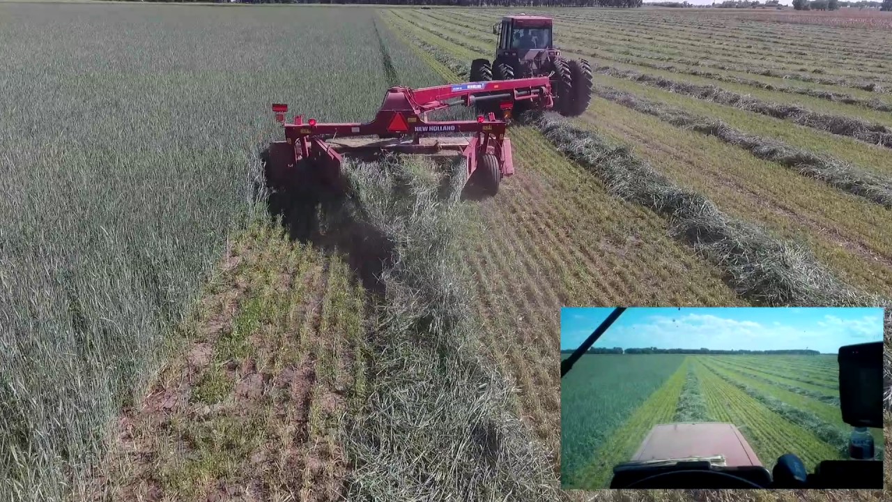 DJI drone footage of a new holland 316 discbine