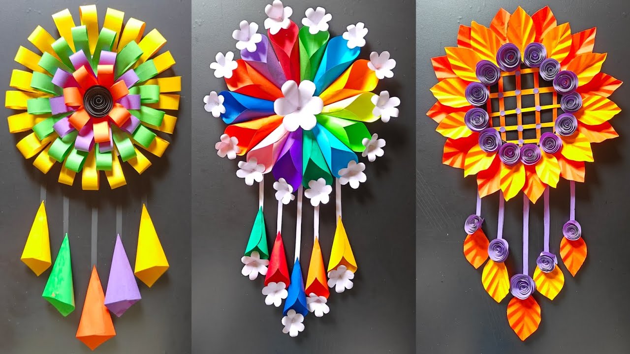 3 Beautiful Flower Wall Hanging / Paper Craft For Home Decoration/Easy flowers making with paper DIY
