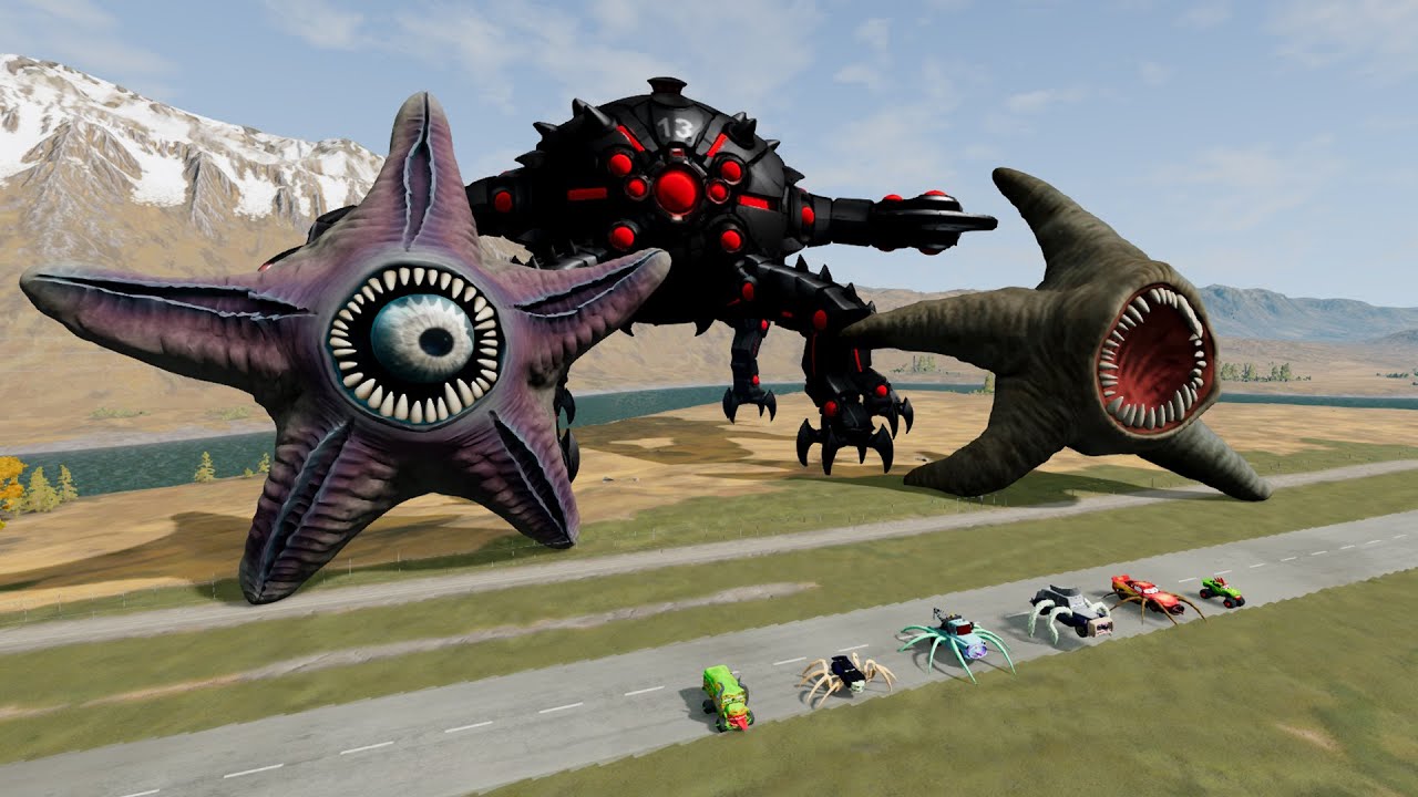 ALL MONSTERS Big & Small Cars with STAR FISH MONSTER PHASE  & OMNIDROID 13 – BeamNG Drive