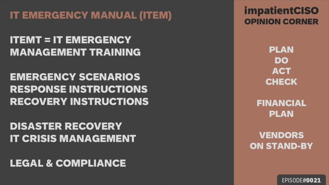 impatientCISO Episode0021 - IT Emergency Manual (ITEM)