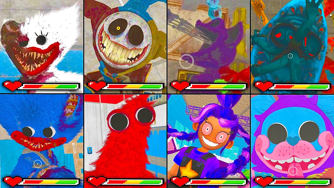 Poppy Playtime Chapter 1~5: All Death & Chase Scenes with Healthbar in Full Bright Mode (Showcase)