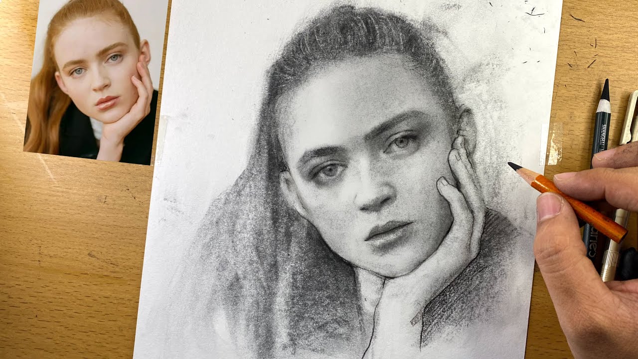 Realistic Portrait Blending With Willow Charcoal ( Sadie Sink )