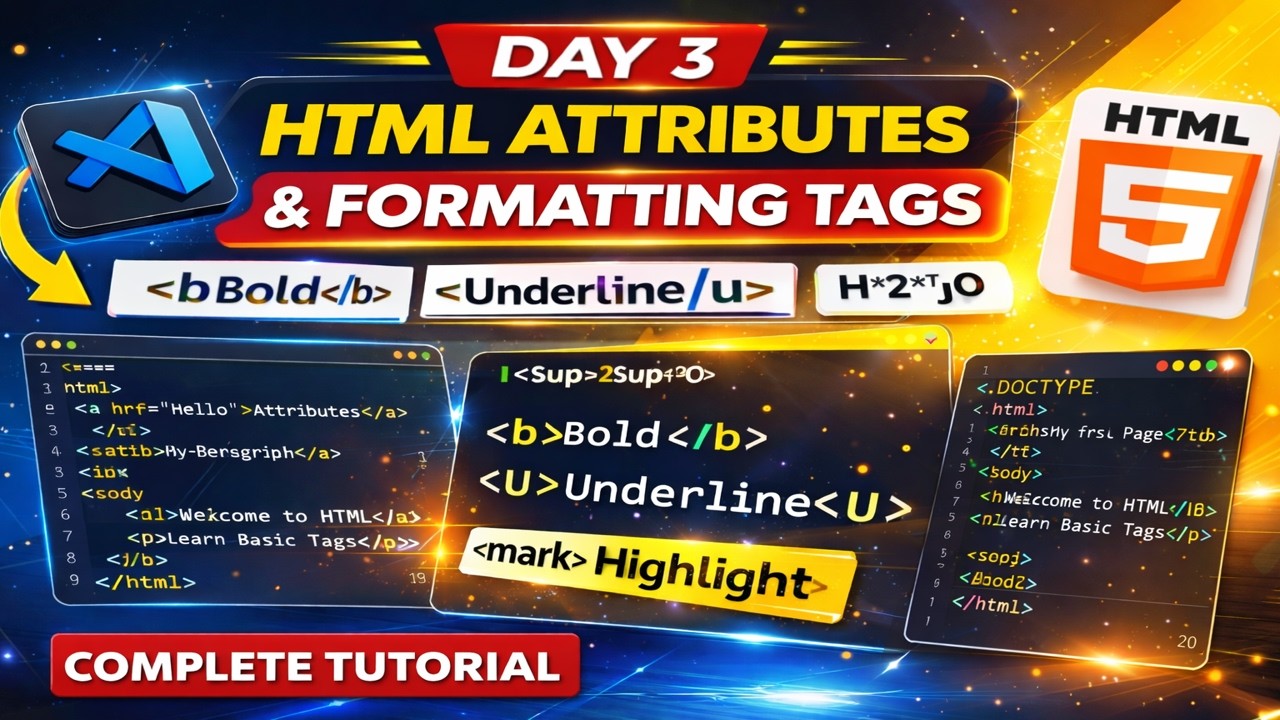 Learn HTML Attributes & Formatting Tags | Day 3 HTML Series #htmltutorial #textformattingtags