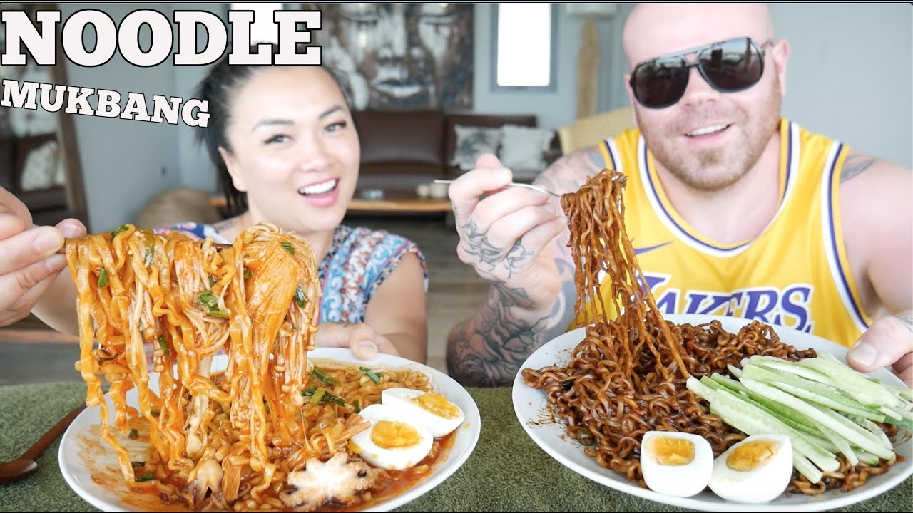 SAMYANG SPICY NOODLE + BLACKBEAN NOODLE MUKBANG  *GHOST STORY TIME (LETS EAT) | SASVlogs