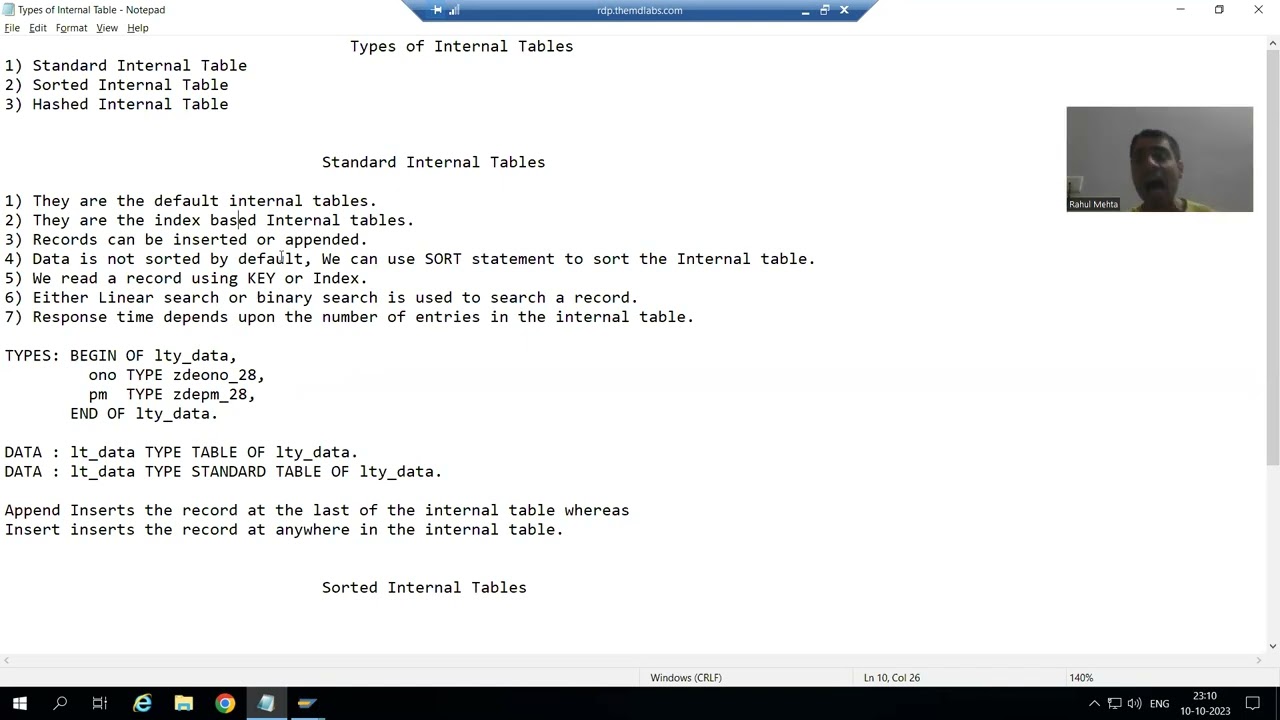 59 - ABAP Programming - Types of Internal Tables - Standard Internal Table Part1