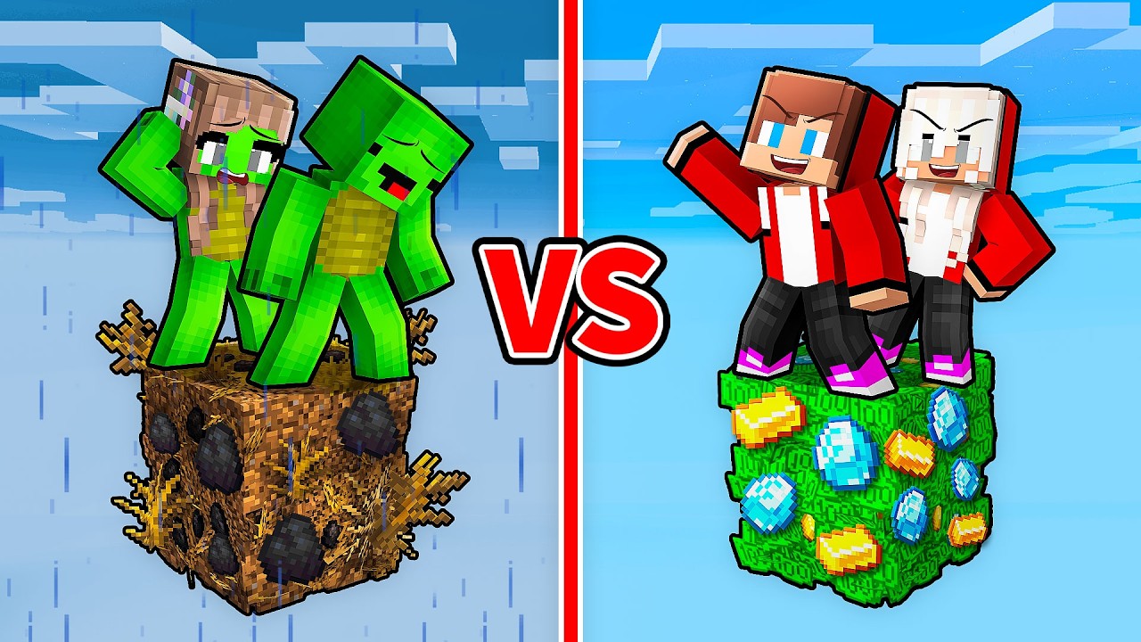JJ and Mikey: POOR vs RICH One Block Family Battle in Minecraft - Maizen