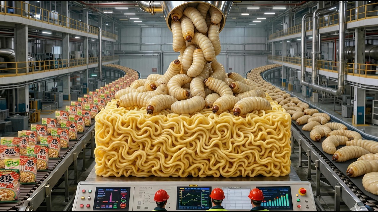 Inside the Coconut Worm Factory | How Fatty Worms Are Turned Into Instant Noodles (Full Process)