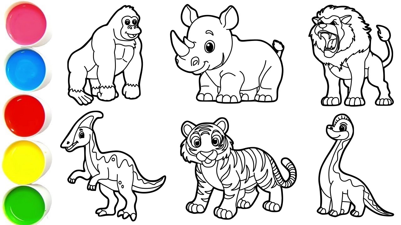 Draw Amazing Animals in Minutes Gorilla, Rhinoceros, Lion, Parasaurolophus, Tiger, Brachiosaurus