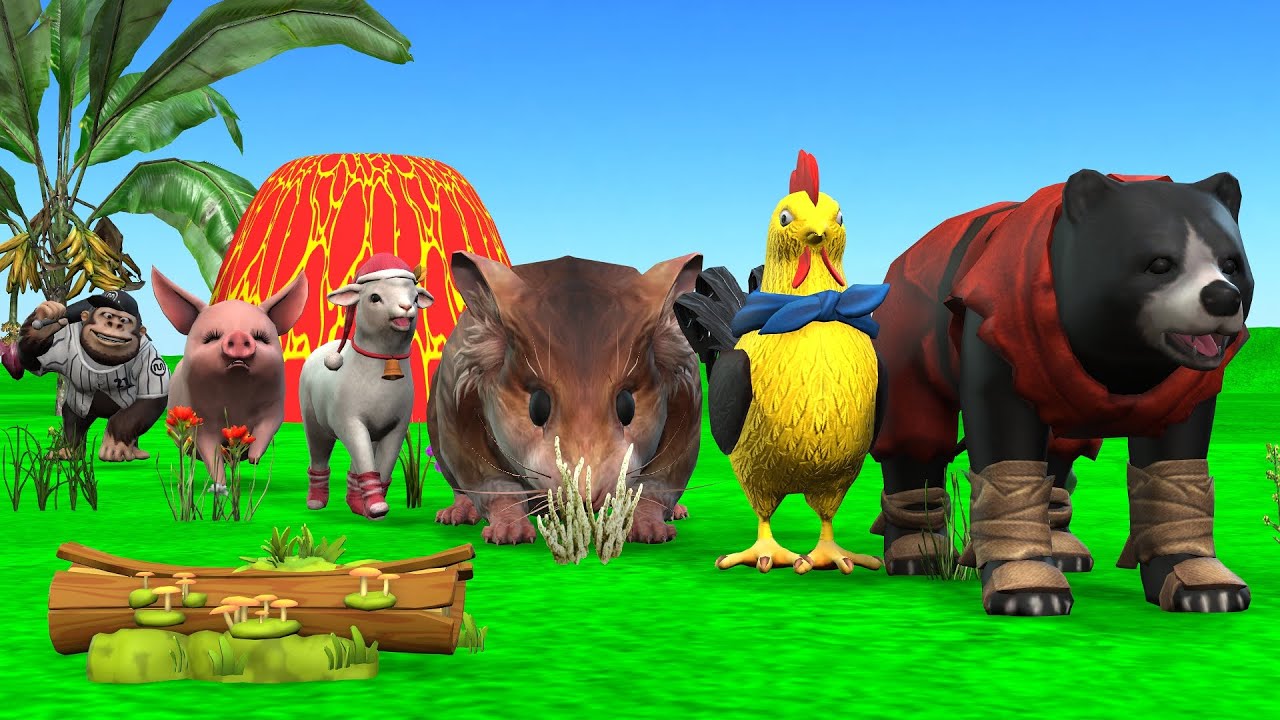 Paint & Animals Mammoth,Gorilla,Lion,Duck,Cow,Panda Fountain Crossing Transformation Animal Cartoon
