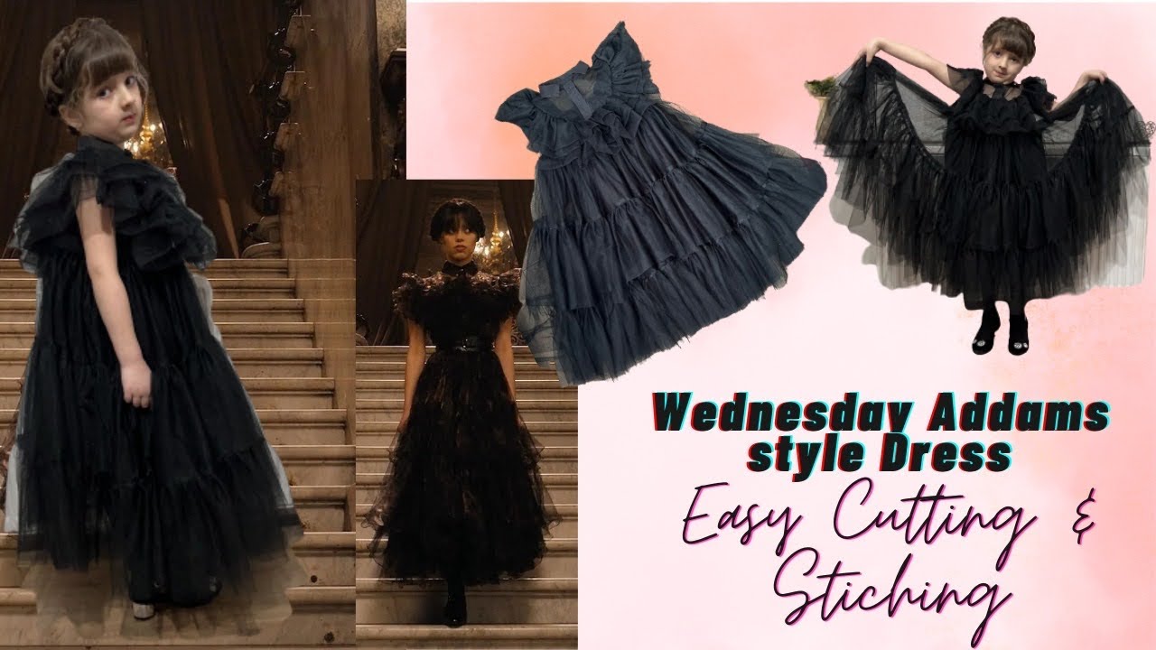 Wednesday Addams style black  dress design for girls/cutting and stitching tutorial
