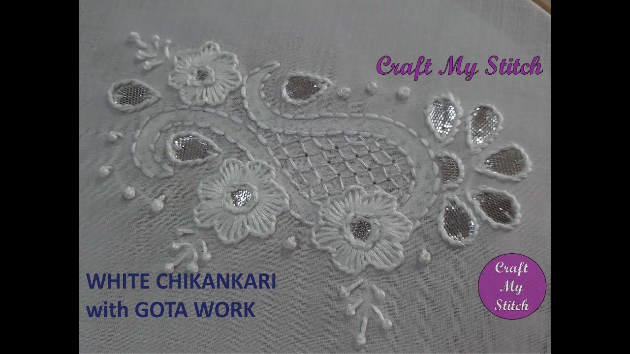 White Chikankari with Gota work - White work - Shadow work - Chikankari Net - Hand embroidery