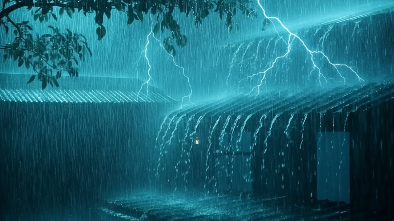 Heavy Rain Sounds on a Tin Roof for Sleeping and Relaxation