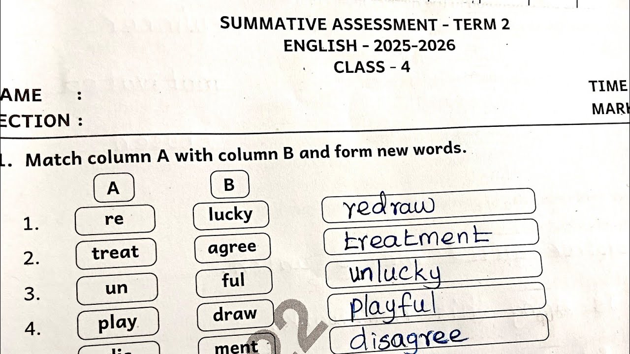 4th Standard English Term2 Summative Assessment Answers 2025-26 @illanthendral7 