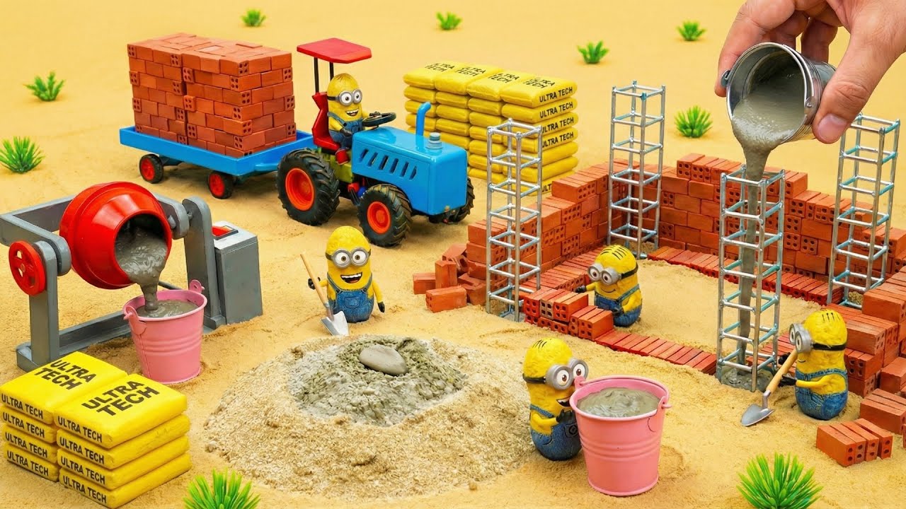 DIY Mini Tractor | Building an IMPRESSIVE Brick & Cement House | Fun Construction Project
