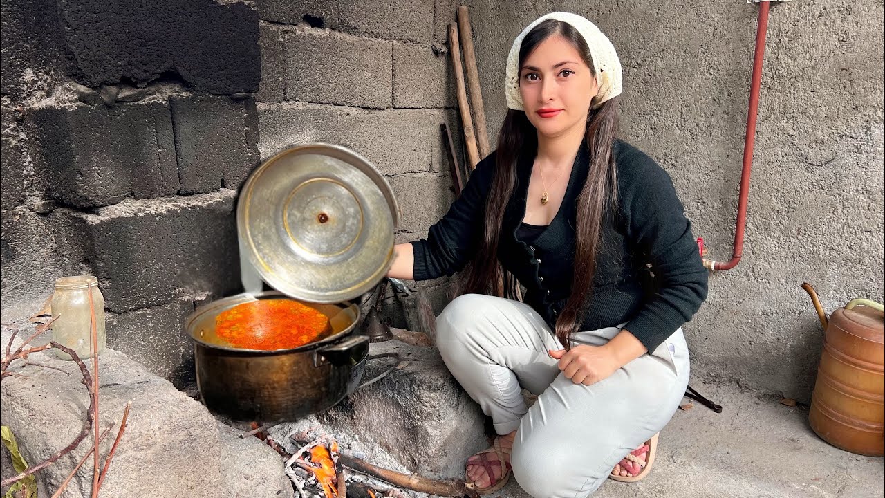 Rural Life in iran | Harvesting Fresh Herbs from the Farm & Cooking Traditional Persian (ash potato)